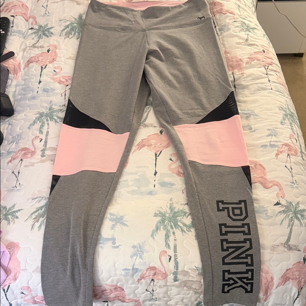 PINK Victoria's Secret Gray Leggings with Pink & Black Panels